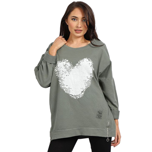 BEAU Fingerprint Cotton Heart Sweater Khaki