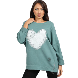 BEAU Fingerprint Cotton Heart Sweater Sage