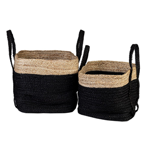 LINENS & MORE Jute Basket With Long Handle Black/Natural