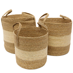 LE FORGE Round Cylinder Stripe Basket With Handle