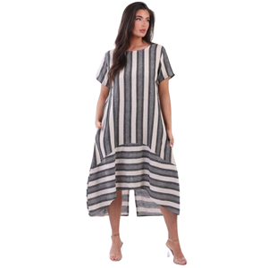 BEAU Saskia Stripe Linen Dress Charcoal