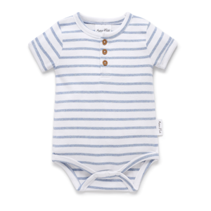 ASTER & OAK Blue Stripe Rib Henley Onesie