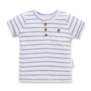 ASTER & OAK Blue Stripe Rib Henley Top