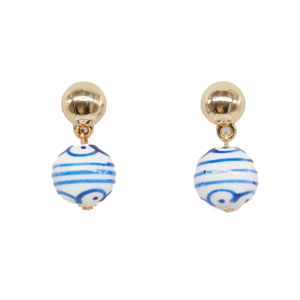 STELLA & GEMMA Earrings Ceramic Balls With Blue Stripes