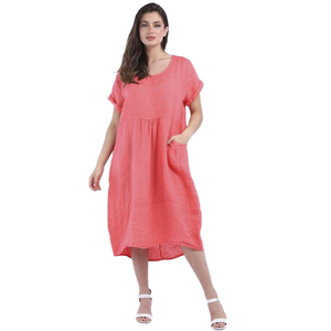 BEAU Charlotte Linen Dress Coral