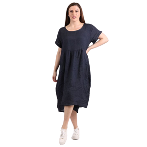 BEAU Charlotte Linen Dress Navy