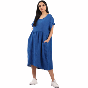 BEAU Charlotte Linen Dress Royal Blue