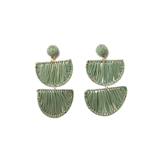 STELLA & GEMMA Earrings Raffia Half Discs Sage