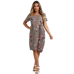 BEAU Fleur Bouquet Linen Dress Mocha