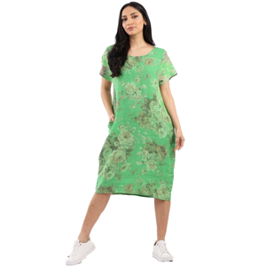 BEAU Fleur Pastel Linen Dress Apple Green