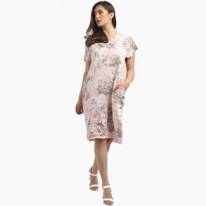 BEAU Fleur Linen Dress Pastel Pink