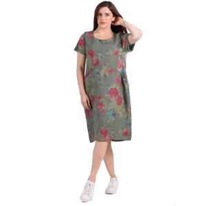 BEAU Fleur Rose Linen Dress Khaki