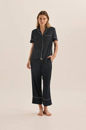 GINGERLILLY Floriana Navy Satin Pyjamas