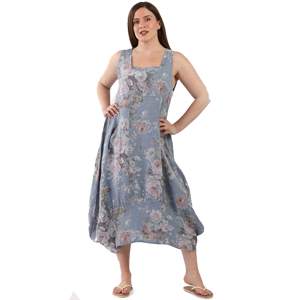 BEAU Gabriella Floral Linen Dress Denim