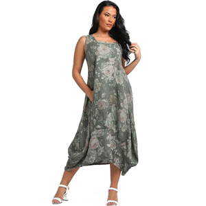 BEAU Gabriella Floral Linen Dress Khaki