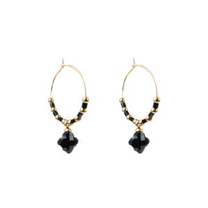 STELLA & GEMMA Earrings Gold Hoop Black Clover