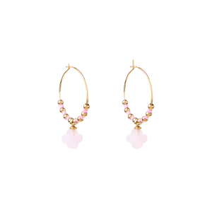 STELLA & GEMMA Earrings Gold Hoop Pink Clover