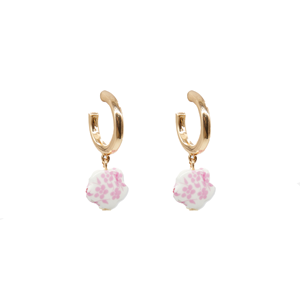 STELLA & GEMMA Earrings Gold Hoops w Ceramic Pink Flowers