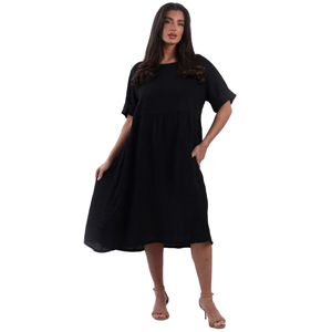 BEAU Harlow Back Button Linen Dress Black