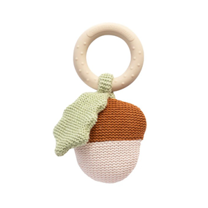 LIVING TEXTILES Teething Ring Rattle Acorn & Leaf