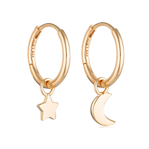 LINDA TAHIJA Earrings Star & Moon Huggie Hoop Rose Gold