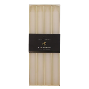 FRENCH COUNTRY Maison Set/4 10" Taper Candles White Tea/Ginger
