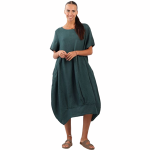 BEAU Mila Linen Dress Dark Teal