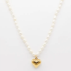 STELLA & GEMMA Necklace Pearls with Solid Heart Gold