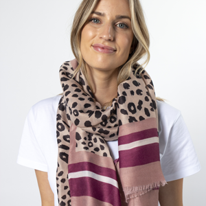 STELLA & GEMMA Scarf Blush Leopard Plum Stripe