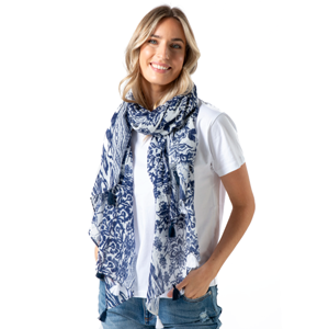 STELLA & GEMMA Scarf Medina Blue With Tassels