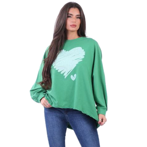 BEAU Scribble Shimmery Heart Sweater Apple Green