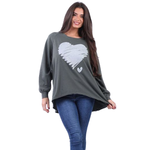 BEAU Scribble Shimmery Heart Sweater Khaki