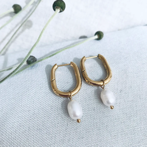 TWIGG Earrings Stahl Pearl Droplets Gold Hoop