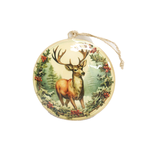 LE FORGE Round w Reindeer Vintage Hanging Green