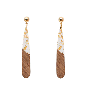 ANTLER Earrings Wooden & Gold Foil Resin Drop