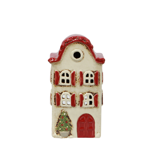 FRENCH COUNTRY Alsace Tea Light Villa Christmas Stone/Red Shutters