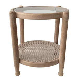 ONE WORLD Bouddi Elm Wood Glass & Rattan Side Table