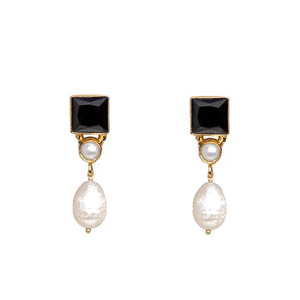 ANTLER Earrings Crystal Pearl Drop Black