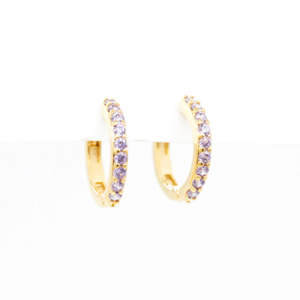 STELLA & GEMMA Earrings Huggie Gold Hoop With Amethyst Stones