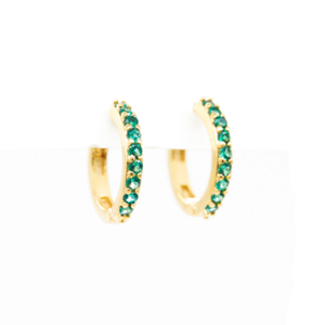 STELLA & GEMMA Earrings Huggie Gold Hoop With Emerald Stones