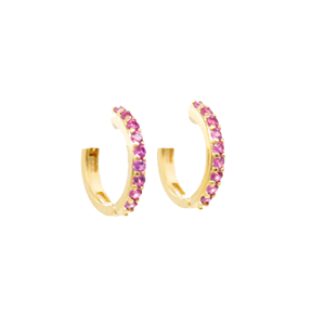 STELLA & GEMMA Earrings Huggie Gold Hoop With Ruby Stones