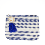 STELLA & GEMMA Bag Pouch Navy Herringbone with Pompom & Tassle