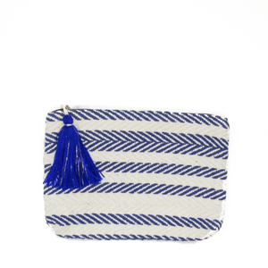 STELLA & GEMMA Bag Pouch Navy Herringbone With Tassle