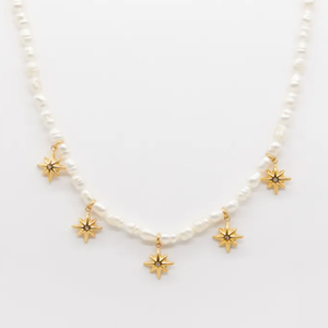 STELLA & GEMMA Necklace Pearls and Star Medallions Gold