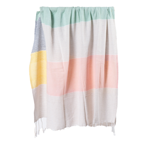 STELLA & GEMMA Turkish Towel Yellow/Mint/Blush Stripes With Tassels