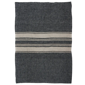FRENCH COUNTRY Twill Tea Towell Charcoal With Narrow Nat Stripes