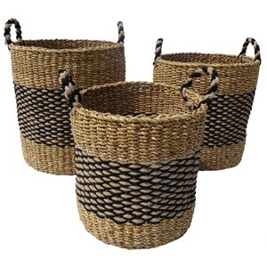 LINENS & MORE Seagrass/Jute Round Striped Basket