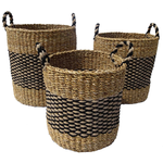 LINENS & MORE Seagrass/Jute Round Striped Basket