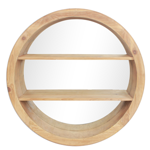 LINENS & MORE Wooden Round Mirror With Shelf
