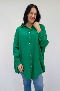 AIDA ROSE Linen Valentina Tetra Button Shirt Emerald